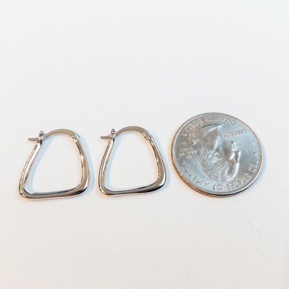 NWOT Sterling Silver 925 Abstract Hoop Earrings Elegant Modern Design - Picture 3 of 11